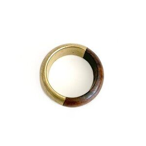 vintage | 60s 70s handcrafted bohemian lightweight wood brass inlay bracelet